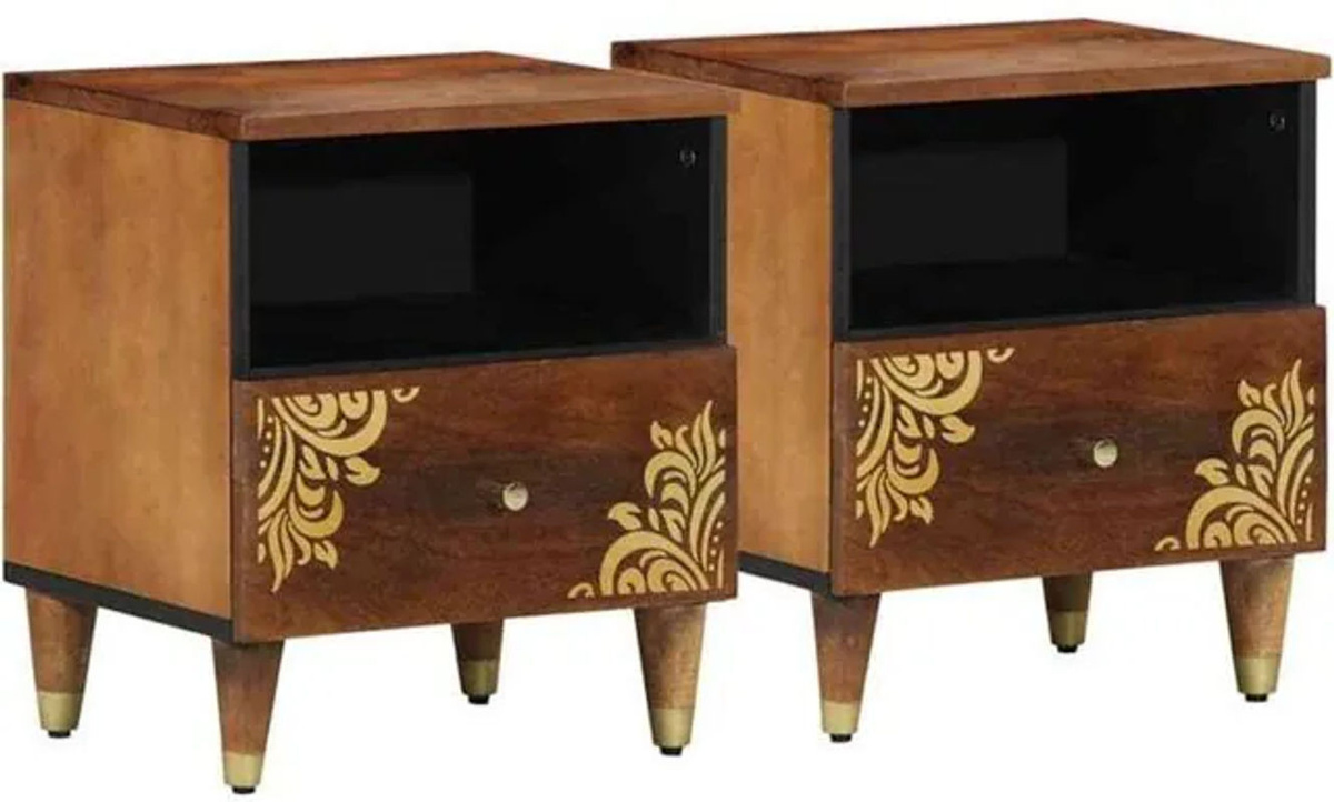 vidaxl Nachttisch Set 2 Stück aus Massivholz in Braun, Modernes Design, B/T/H: 40 x 33 x 46 cm - Bild 1
