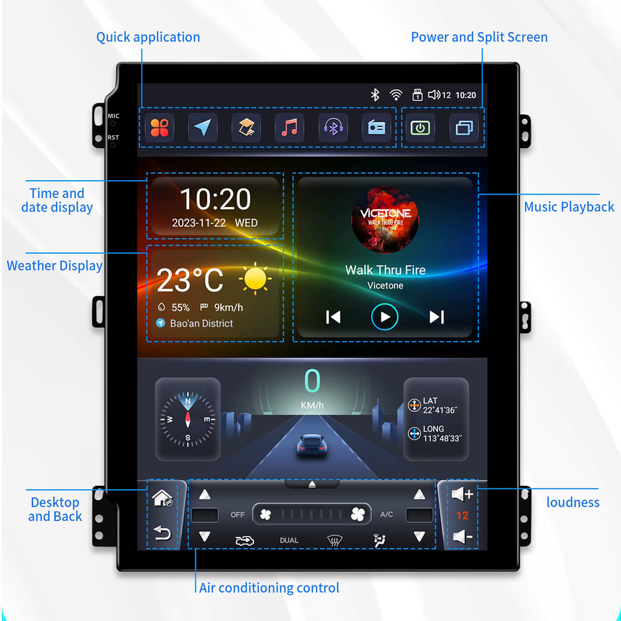 Hizpo Android 14 Autoradio für Ford Mustang 2010–2014 mit CarPlay, Android Auto, GPS, Bluetooth und WIFI in Schwarz - Bild 4