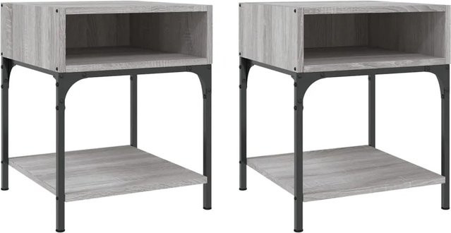 vidaXL Nachttische 2er-Set in Grau Sonoma aus Holzwerkstoff und Eisen, B/T/H: 40 x 41 x 50 cm - Bild 1