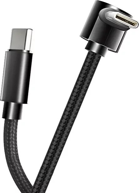 USB C auf USB C PD Schnellladekabel mit 90 Grad Winkel, 60 W Datenkabel aus Nylon geflochten, Schwarz - Bild 1