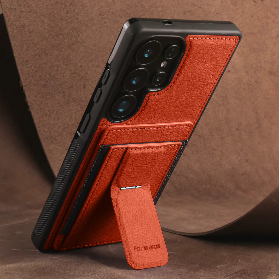 Business Leder Handyhülle für Samsung mit Kartenhalter in Orange - Bild 2