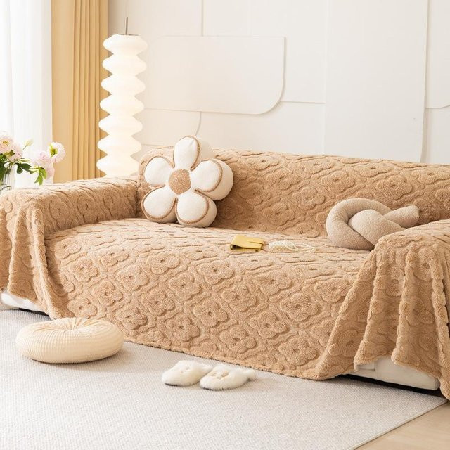 Rutschfester Sofabezug aus Flanell im französischen Creme-Stil für Herbst und Winter, B/B: 180 x 130 cm - Bild 1