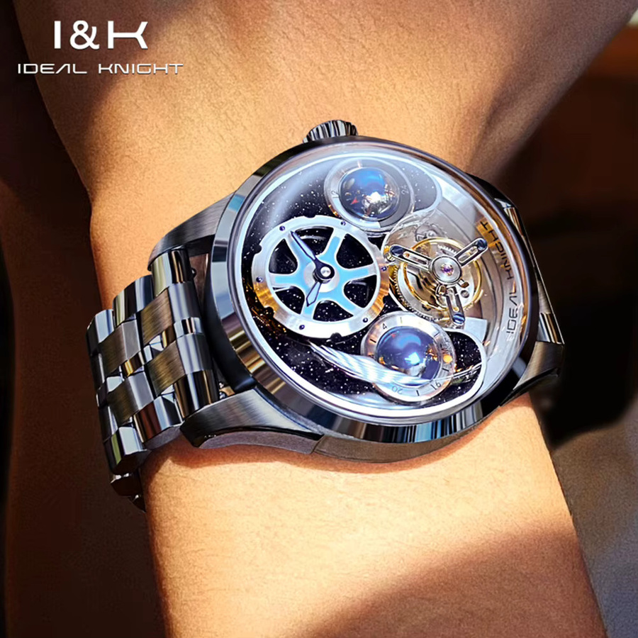 IDEAL KNIGHT Armbanduhr, Automatik, Tourbillon, blau, Edelstahl, Herren - Bild 5