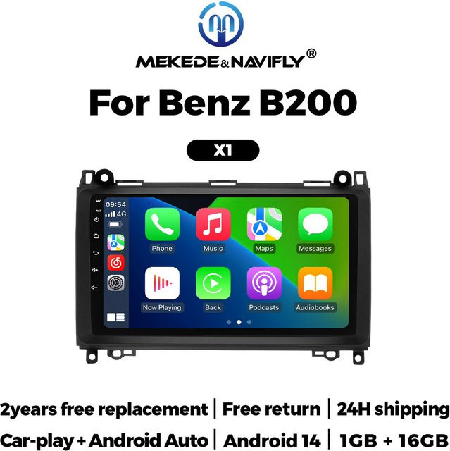 NaviTree Android 14 Auto Radio mit CarPlay und Rückfahrkamera für Mercedes Benz W164 W169 W245 B200 W906 Sprinter W639 Vito in Schwarz - Bild 1