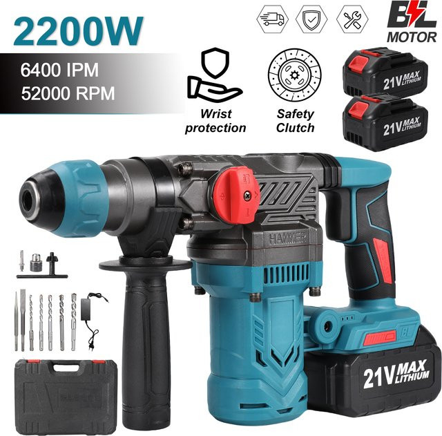 Makita 2200W Bürstenloser Elektro-Schlagbohrer und Akku-Schrauber mit 26mm Bohreraufnahme, kompatibel mit Makita LXT 18V Akkus, Blau - Bild 1