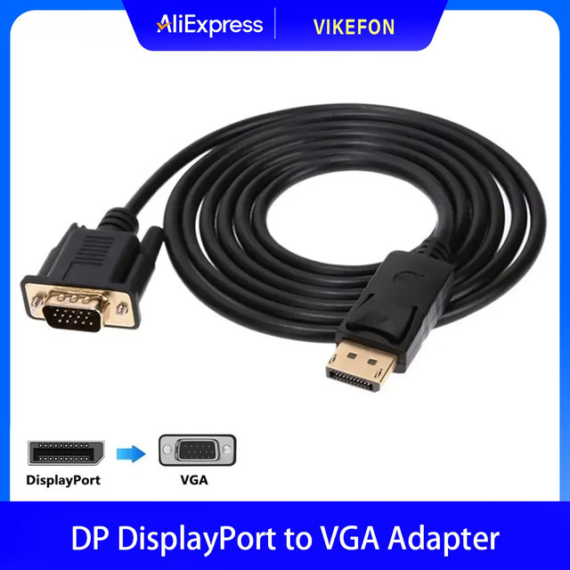 VIKEFON DisplayPort zu VGA Adapter Konverter Kabel in Schwarz, Full HD 1080p, Länge: 1,8 m - Bild 1