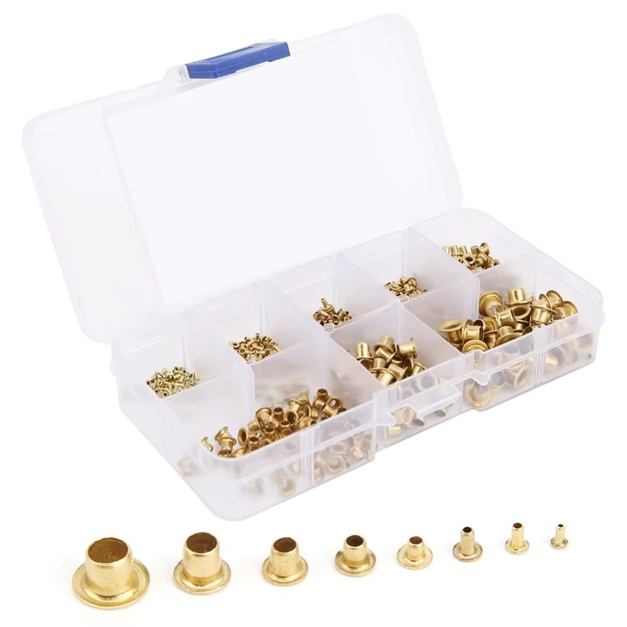 650 Stück Hohle Leder-Nieten aus Messing in Gold, 8 Größen M0.9-M5, Befestigungsschrauben für Lederhandwerk und Buchbinderei - Bild 2