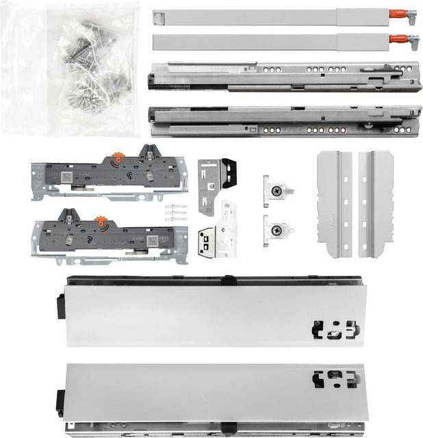 Blum Tandem Schubladenschienen Set mit Reling, Grau, Höhe: 83 cm, Breite: 60 cm, Tiefe: 35 cm, Tragkraft: 30 kg - Bild 1