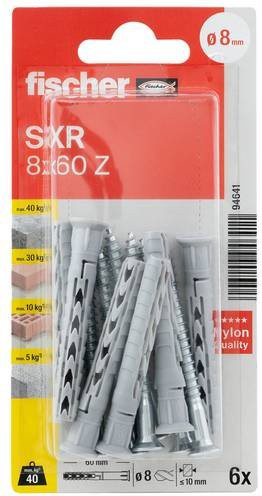 Fischer SXR Langschaftdübel aus Nylon in Weiß, Durchmesser: 8 mm, Länge: 60 mm - Bild 1