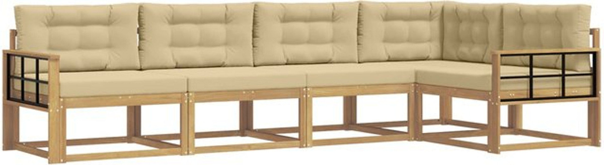 vidaXL Outdoor-Sofagarnitur aus Akazie mit Kissen in Weiß und Beige, 4-teiliges Loungemöbel-Set aus Polyester - Bild 1