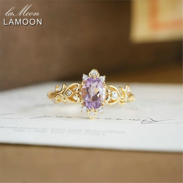 LAMOON Ring, 925 Silber, Amethyst, Zirkonia, Damen, Vintage - Bild 1
