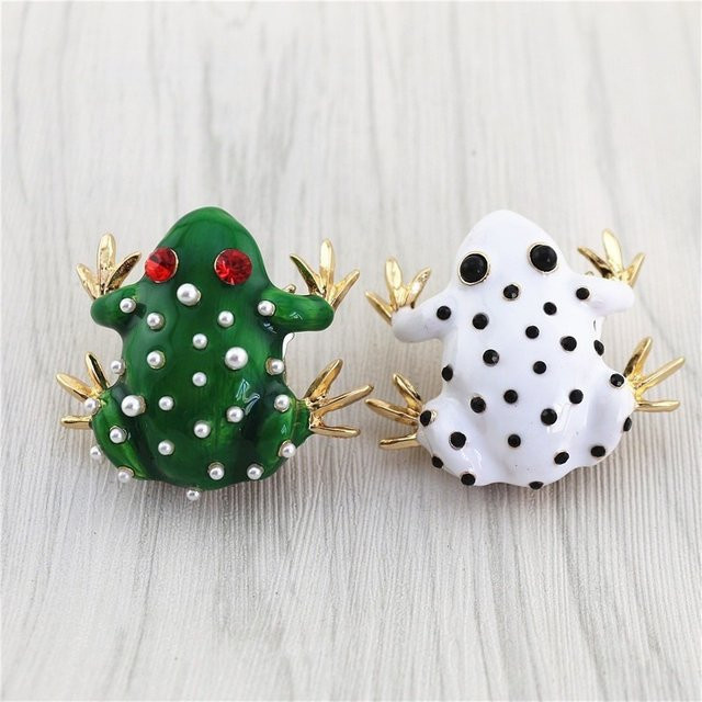 CUE PDLA Brosche, Frosch, grüne Emaille, Perle, Strass, Glasur - Bild 1