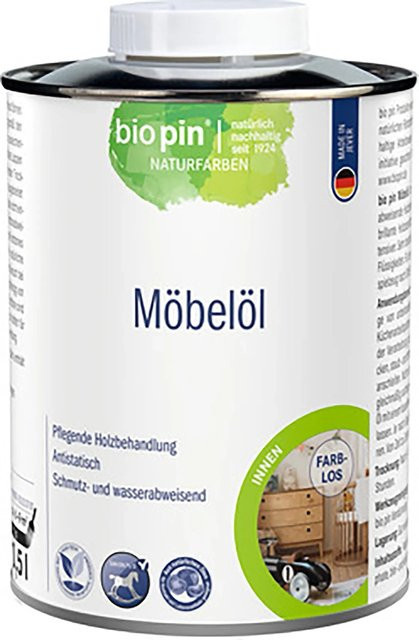 Biopin Möbel-Öl Transparent mit Satin-Glanz für Kiefer, Fichte, Buche und Eiche, 500 ml - Bild 1