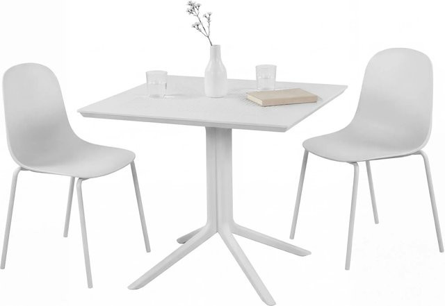 DELUKE Gartenmöbel-Set MARA Bistroset mit Tisch und 2 Stühlen aus Kunststoff in Weiß, B/T/H: 186 x 80 x 85 cm - Bild 1