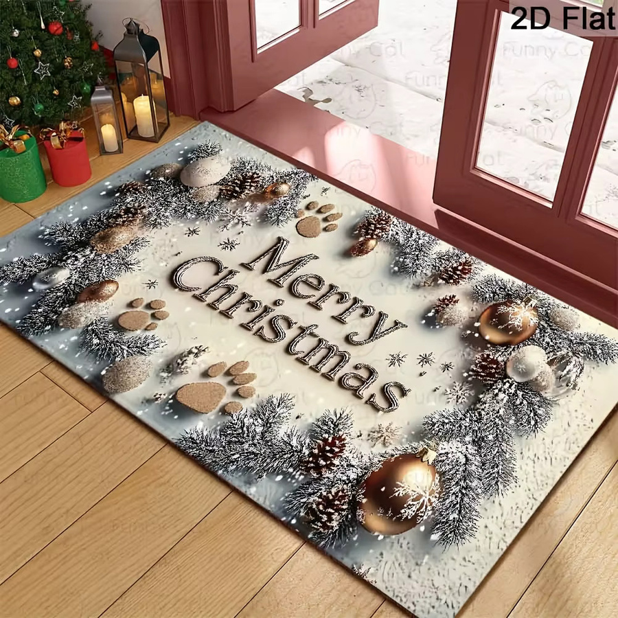 VIKAMA Cartoon Merry Christmas Haustier-Fußabdruck-Teppich rutschfeste und schmutzabweisende Bodenmatte für Eingangsbereich und Badezimmer - Bild 3