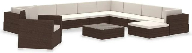vidaXL 12-tlg. Garten-Lounge-Set aus Poly Rattan in Braun mit beigen Auflagen und modernem Design für Garten und Terrasse - Bild 1