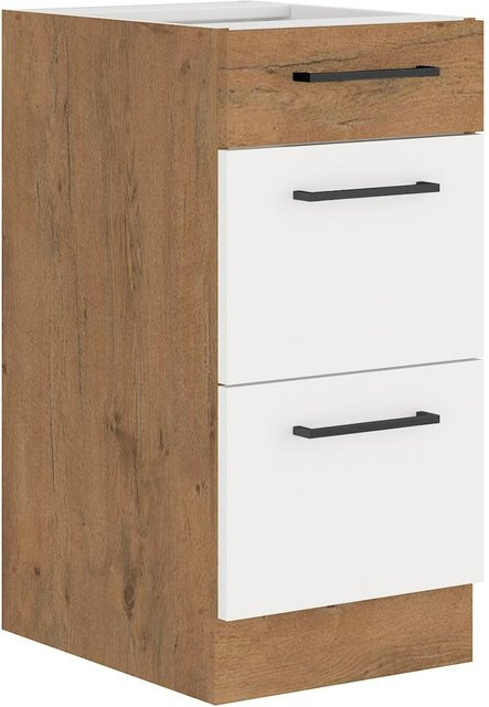 Vigo Küchenunterschrank Lancelot Eiche und Weiß Hochglanz mit Soft-Close, Breite: 40 cm - Bild 1