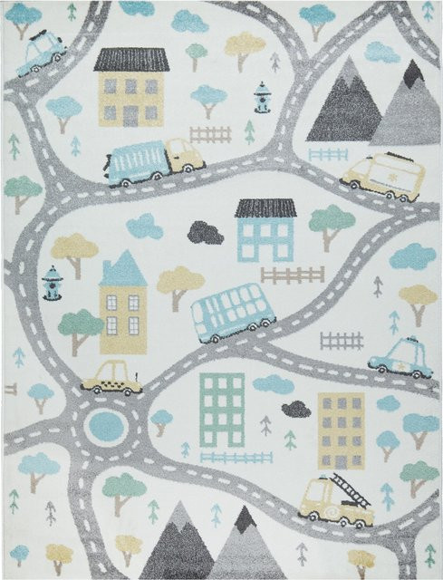 Kinderteppich Ninique beige mit Straßenmuster, B/T: 133 x 190 cm - Bild 1