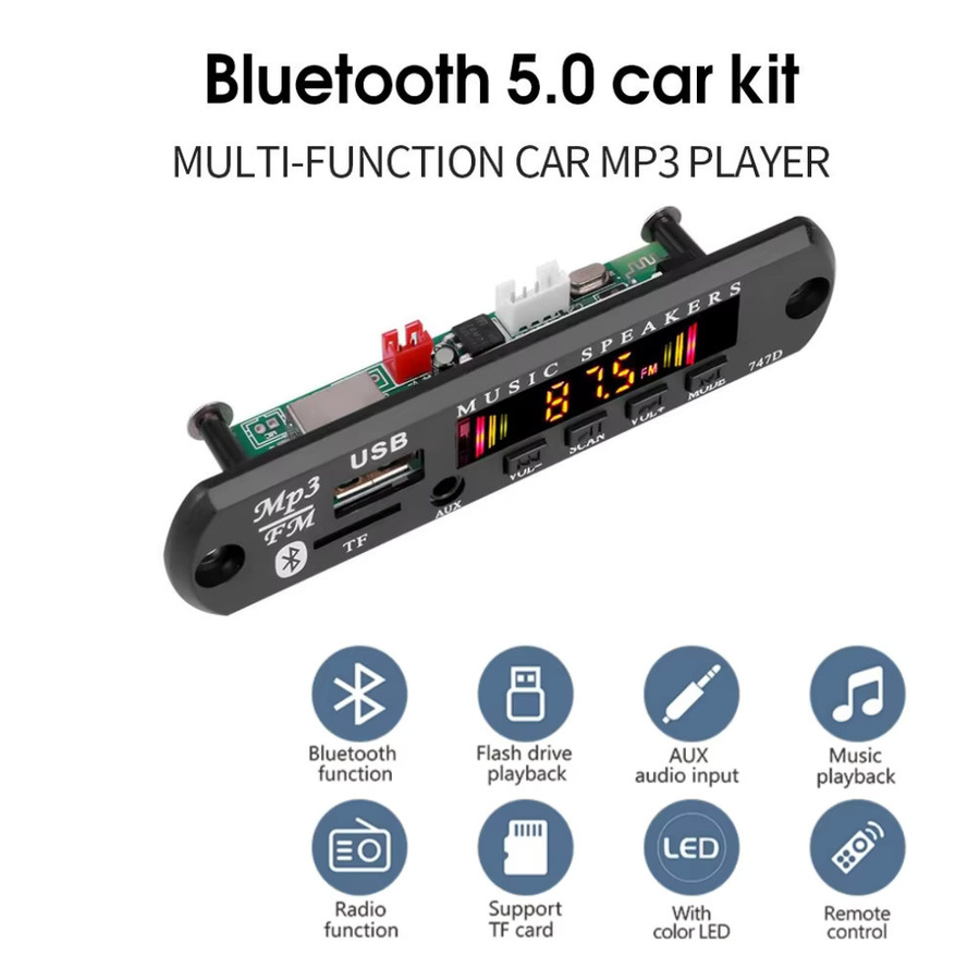 Kebidu Bluetooth 5.0 MP3 Decoder Board mit FM Radio, USB und AUX, Black - Bild 3