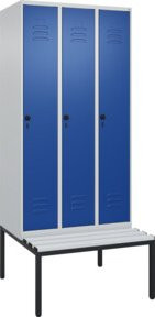 C+P Spind Classic PLUS Garderobenspind mit Sitzbank, 3 Abteile, Lichtgrau, B/T/H: 212 x 90 x 81,5 cm - Bild 1