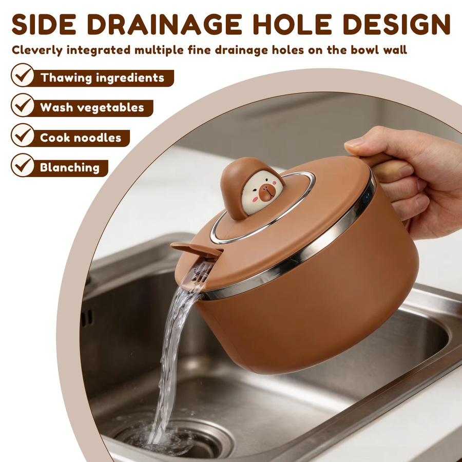 Willstar Ramen-Schüssel mit Deckel und Abtropffunktion für Instantnudeln, 1200 ml, Pink oder Braun - Bild 5