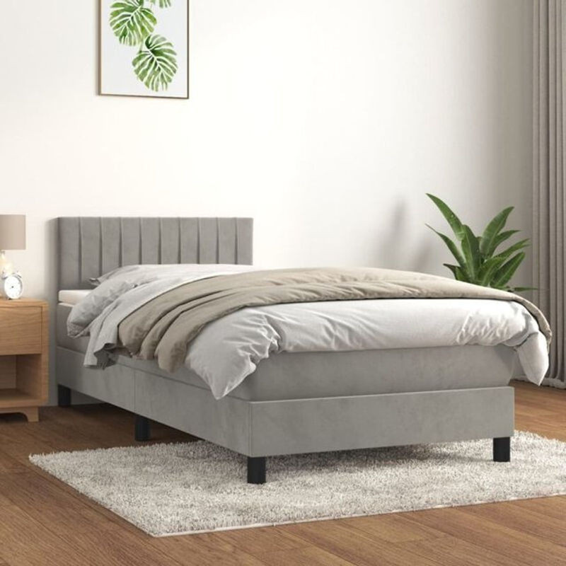 Vidaxl Boxspringbett mit Matratze aus Samt in Grau, B/T/H: 80 x 200 x 78 cm - Bild 1