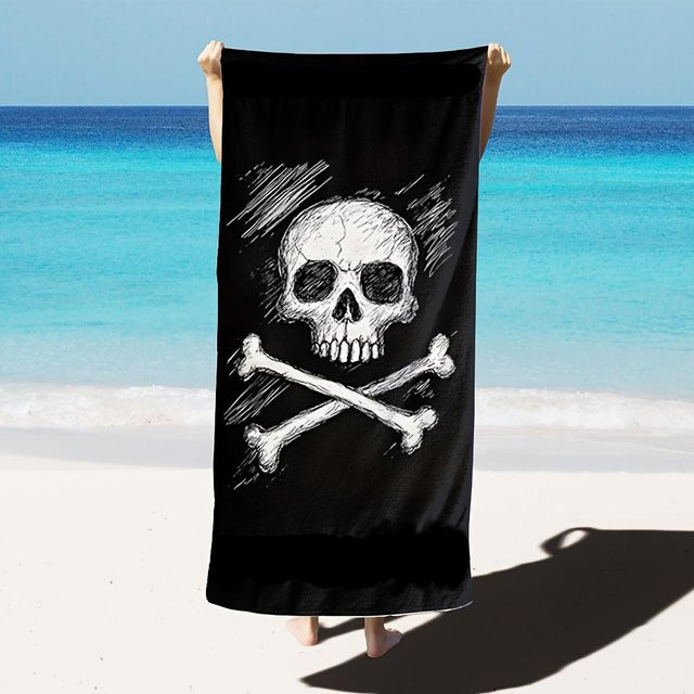 JMG Household Supplies Mikrofaser Strandtuch mit Totenkopf Motiv, Schwarz, B: 90 cm, T: 180 cm - Bild 1