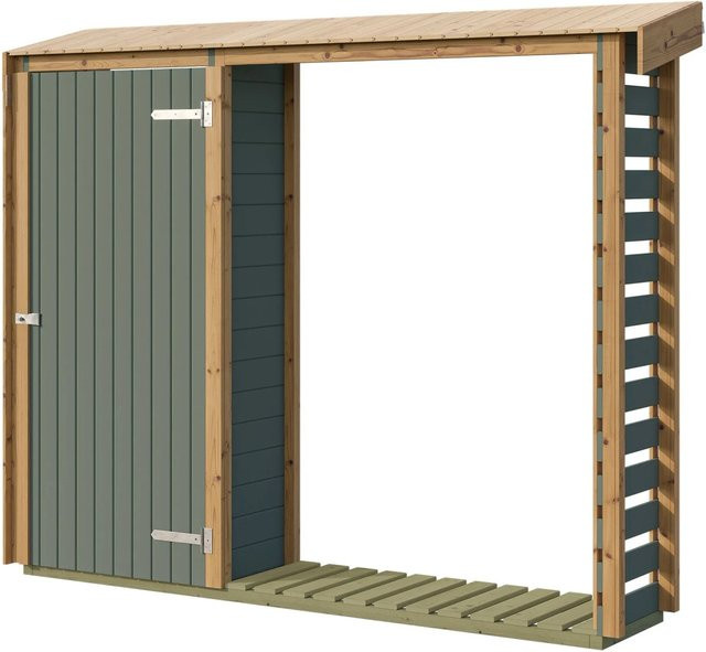 Weka Brennholzregal Killarney 300 in Grau-Grün und Eiche - Bild 1