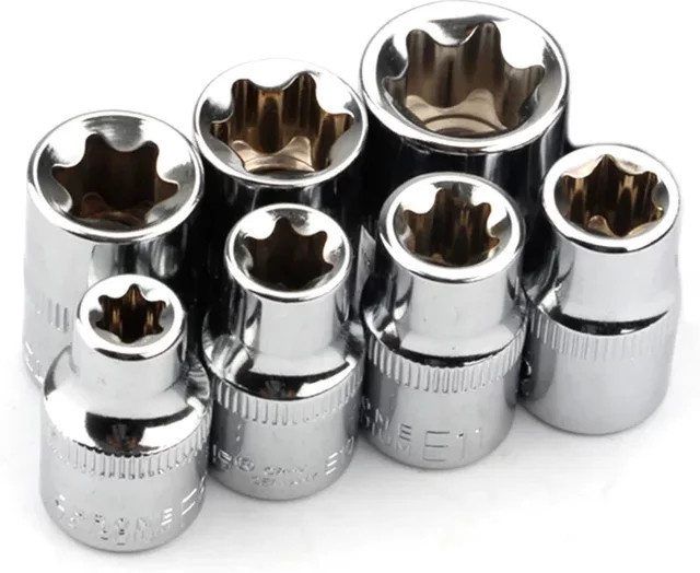 VIBRATITE 7-teiliges Torx Steckschlüssel-Set Typ E in Silber, 3/8 Zoll, inklusive E8, E10, E11, E12, E14, E16, E18 - Bild 1