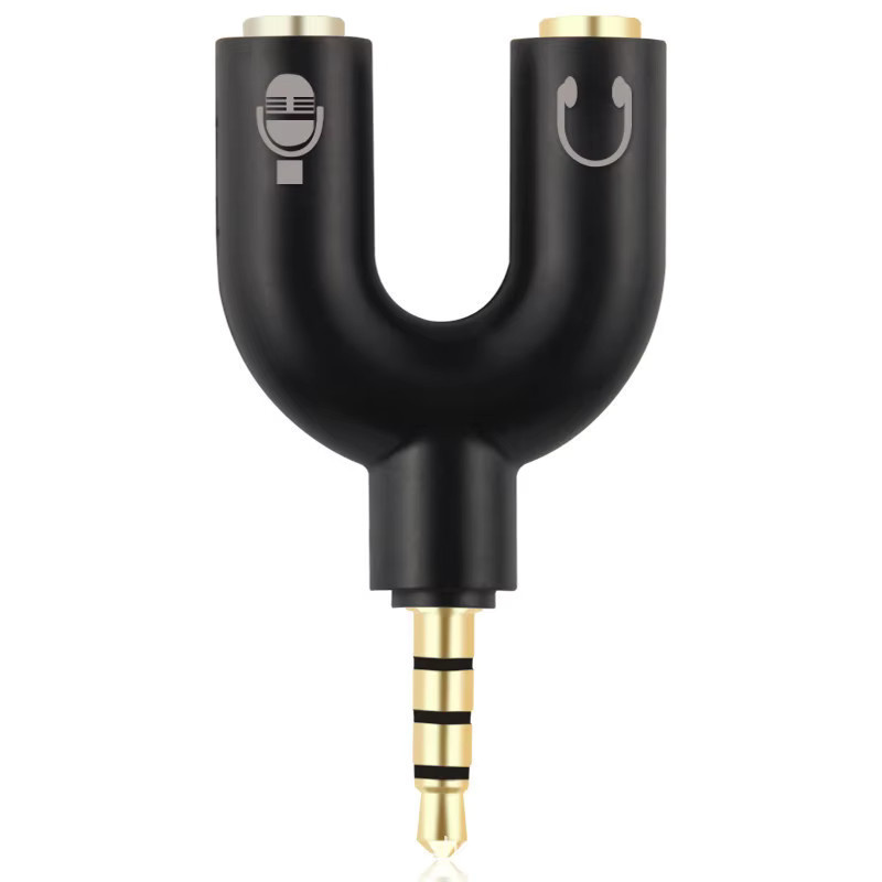 FRHY U-förmiger 3,5 mm Audio-Splitter-Adapter in Schwarz für Mikrofon und Kopfhörer, 1 Stecker auf 2 Buchsen für PC, Laptop, PS4 und iPhone - Bild 3