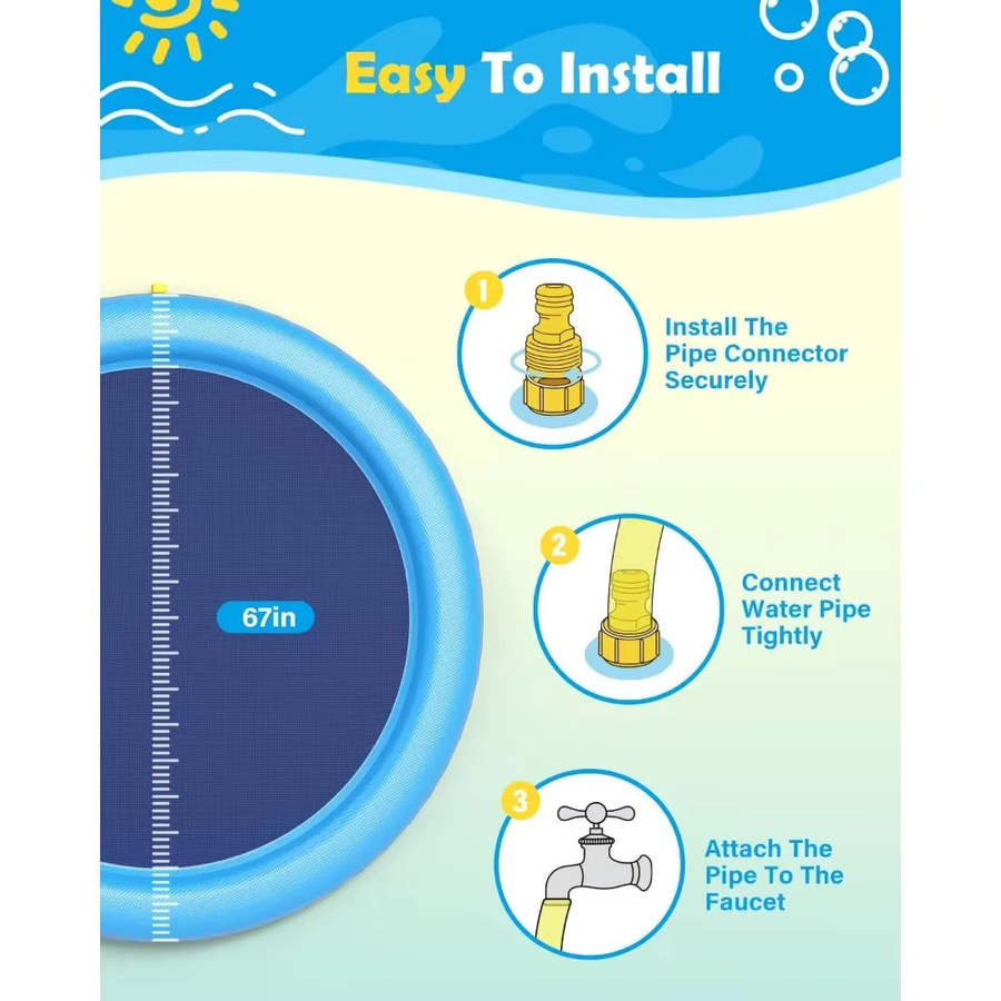 iDestry Spritzpad für Hunde, rutschfester Outdoor-Wasserspielmatten-Pool für große Hunde, blau - Bild 2