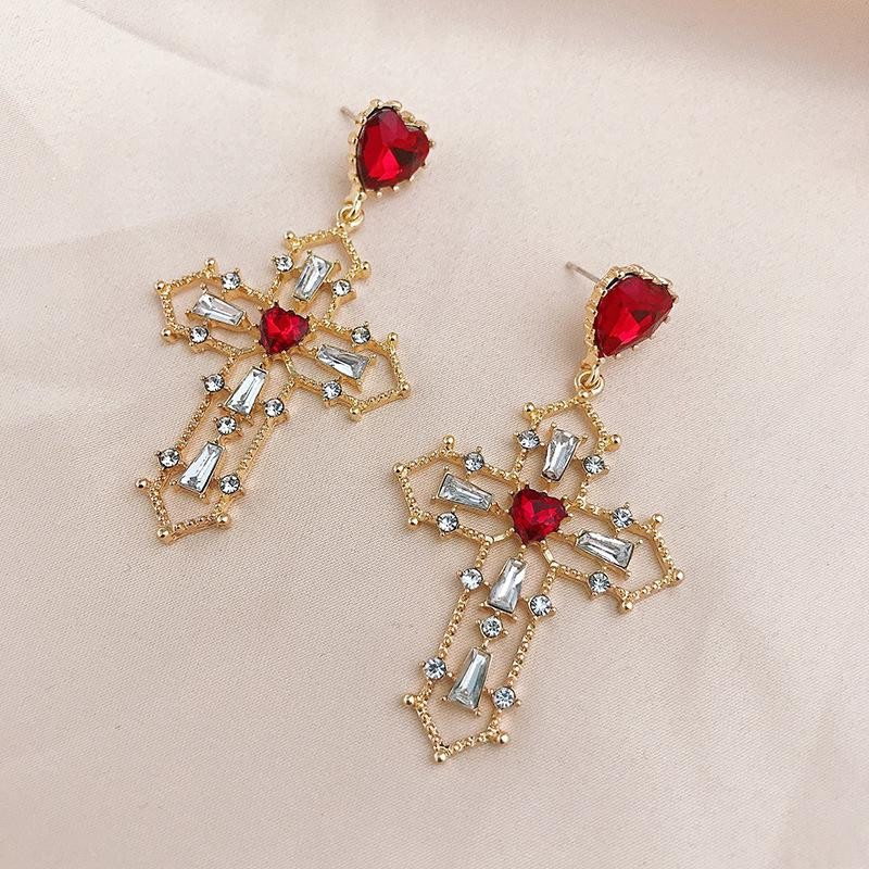 Ohrringe Kristall, Rote Herz, Damen, Gold - Bild 1