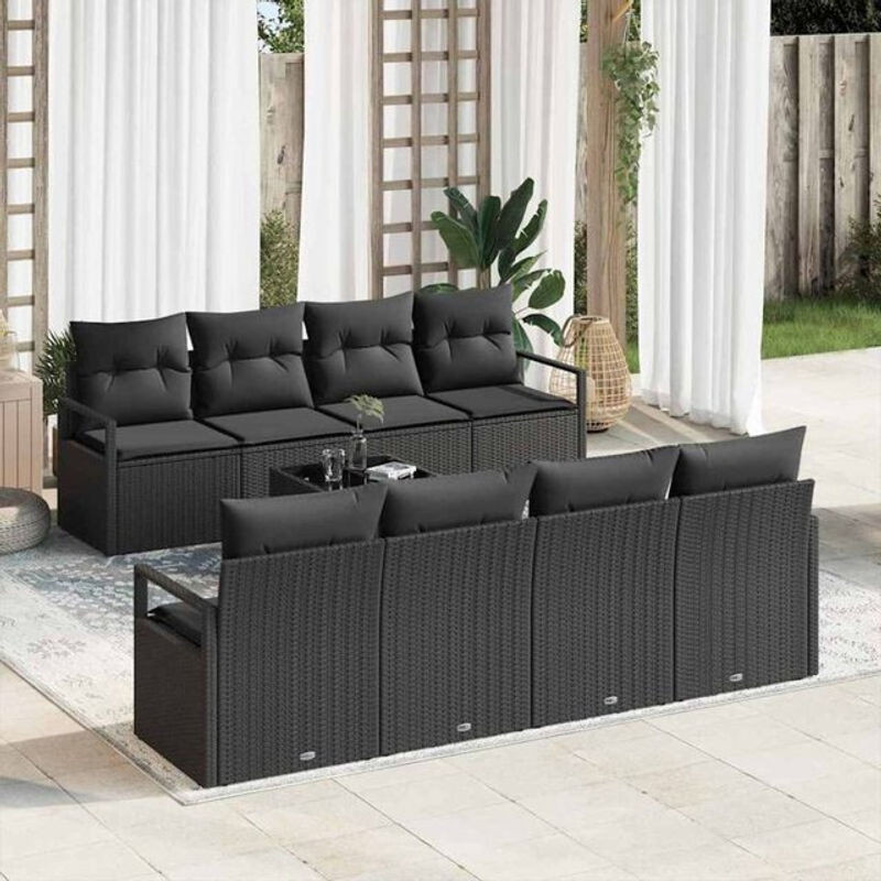 Vidaxl Garten-Sofa-Set aus Polyrattan und Stahl in Schwarz, 7-teilige Loungemöbel-Garnitur, B/T/H: 55 x 55 x 37 cm - Bild 1