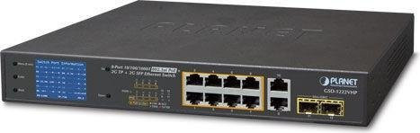 PLANET GSD-1222VHP Unmanaged Network Switch in Schwarz mit 8 x 10/100/1000 PoE+ Ports, 2 x 10/100/1000 Ports und 2 x 1000Base-X SFP Ports (120 W) - Bild 1