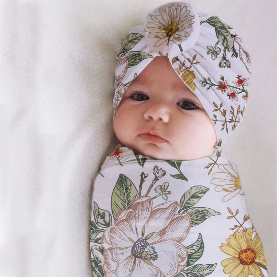 Ylsteed 3-teiliges Baby-Set für Neugeborene in Weiß mit Wickeldecke, Turban und Stirnband für die Fotografie - Bild 1