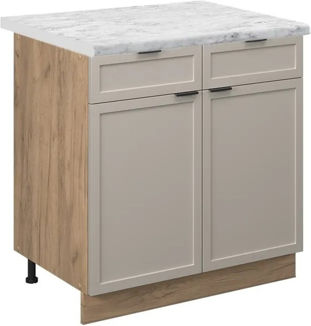 Vicco Schubunterschrank Fame-Line Küchenschrank in Grau-Beige mit Marmor-Optik, Breite: 80 cm - Bild 1