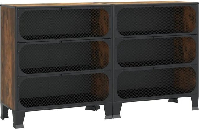 vidaXL Lagerschränke 2er Set im urban-industriellen Design, Farbe Braun, Material Metall und MDF, B/T/H: 72 x 36 x 82 cm - Bild 1