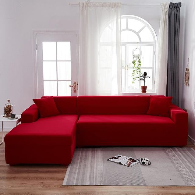 2er-Set L-förmige Sofabezüge von Your Warm Home in Grau und Rot, elastische Spandex Stretch Überwürfe für Ecksofas, passend für 145-185 cm - Bild 1