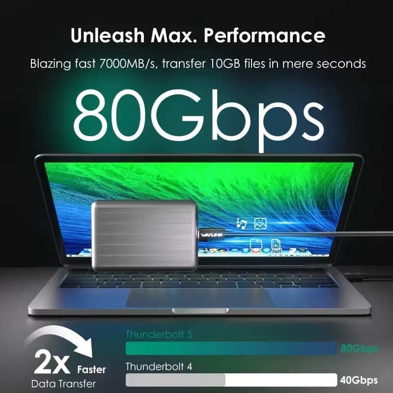 Thunderbolt 5 USB-C Kabel in Schwarz mit 120Gbps Datenübertragung und 240W Schnellladefunktion, geflochtenes Typ-C Kabel für Laptop mit Unterstützung für 4K@540Hz und doppelte 8K@120Hz Auflösung - Bild 2