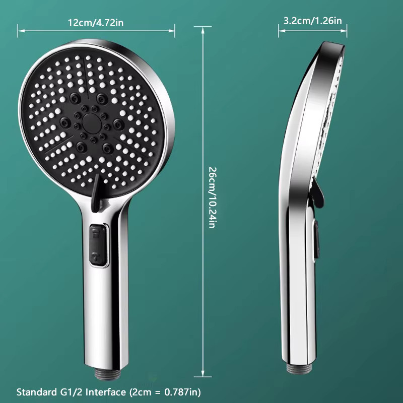 IOUHAPPY Handbrause Duschkopf mit 5 Strahlmodi in Chrom und Silber, Durchmesser: 26,0 cm - Bild 4