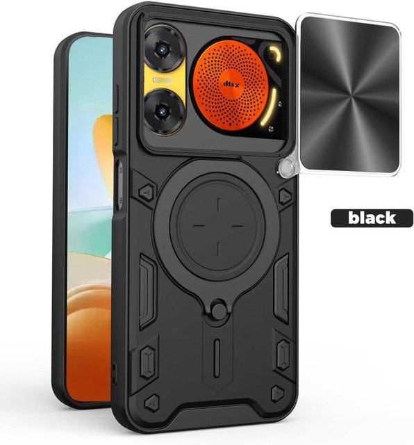 Mooshion Hybrid Kamera Schutz Hülle mit drehbarem Metallring für ZTE Music 2 4G, nubia Neo 3, 2 Focus Pro und ZTE Blade A75 Armor in Schwarz - Bild 1