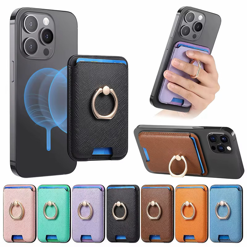 ZHUOHUAN MagSafe Wallet aus Saffiano-Leder mit Ringständer und Magnetkartenhalter in Blau für iPhone 12 bis iPhone 18 Pro Max - Bild 2