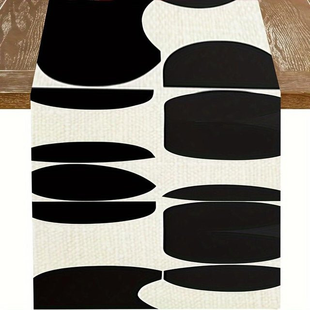 JINGYUE Pet Tischläufer mit geometrischem Muster in Schwarz-Weiß, minimalistisches Design aus Polyester, Breite: 40 cm, Länge: 140 cm - Bild 1