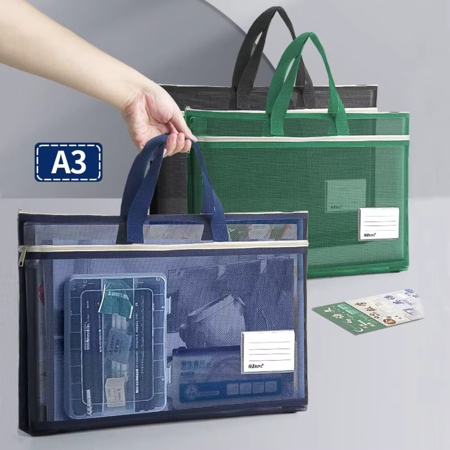 Multifunktionale transparente Nylon Mesh Dokumententasche A3 mit Reißverschluss in Grün - Bild 3