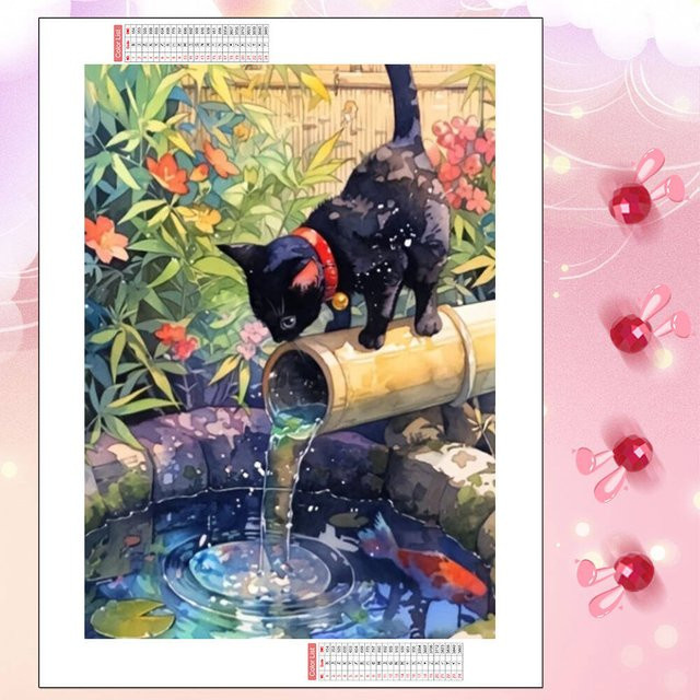 HUACAN 5D Diamant-Mosaik Set mit Motiv Katze und Wasser, Bastelset zum Selbermachen, B/H: 20 x 30 cm - Bild 1