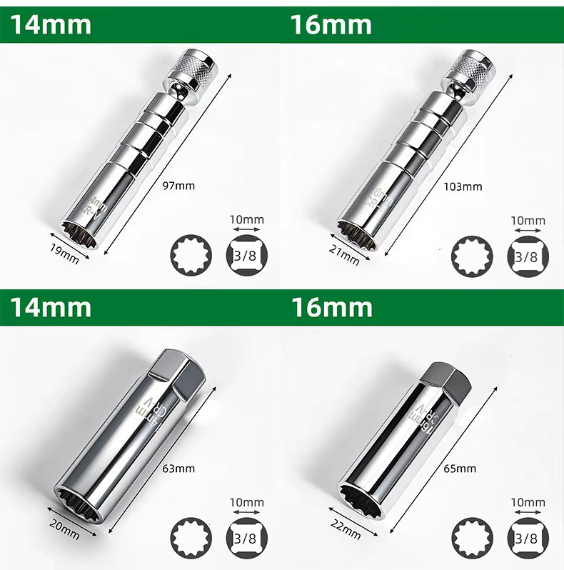 NIUXIANG Magnetischer Universal-Gelenksteckschlüssel für Zündkerzen, 12-Kant Flexibler Steckschlüssel, 14/16mm, Silber - Bild 2