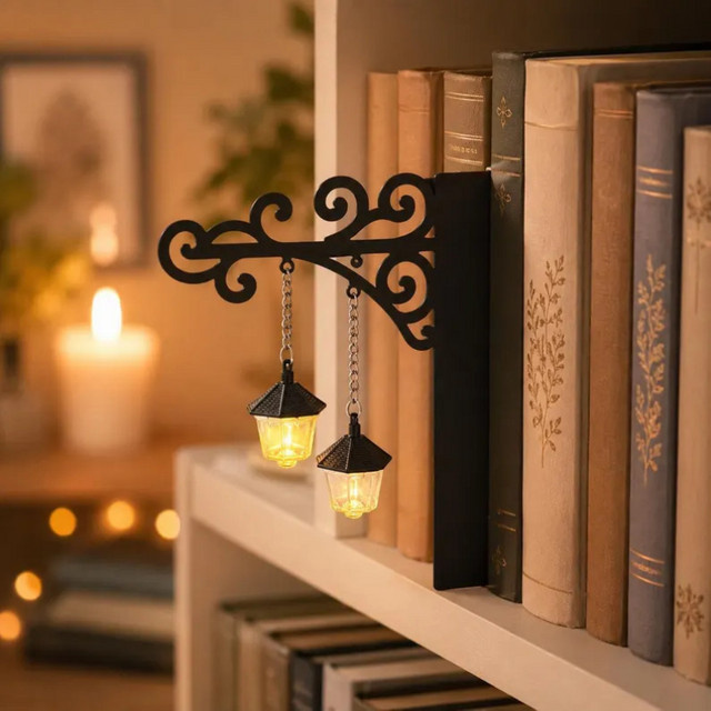 Retro Bibliothekslaterne aus Metall in Schwarz mit transparentem Glas und warmweißem LED-Licht als dekorative Bücherregalbeleuchtung - Bild 1