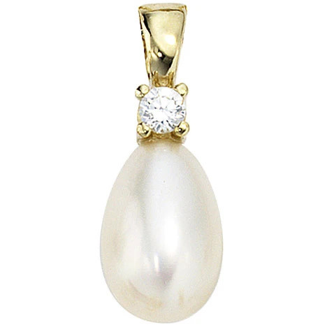 Colfem Anhänger 333 Gelbgold, Süßwasserperle, Zirkonia, Unisex - Bild 1