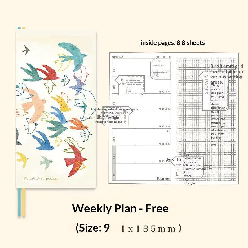 Kinbor Undatiertes Wochenplaner-Notizbuch mit illustriertem Hardcover und To-Do-Listen in Multicolour - Bild 4