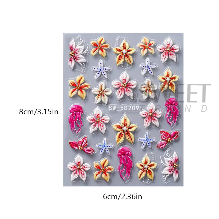SWEET TREND Nagelaufkleber, bunte Lilienblüten und Seestern-Design, glänzend - Bild 2
